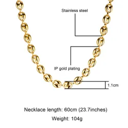 CollaresCadena de eslabones en forma de granos de café - collar - acero inoxidable - unisex - resistente al agua