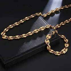 Gliederkette in Kaffeebohnenform - Halskette - Edelstahl - Unisex - Wasserdicht