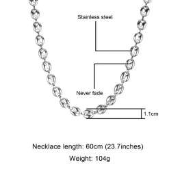 CollaresCadena de eslabones en forma de granos de café - collar - acero inoxidable - unisex - resistente al agua