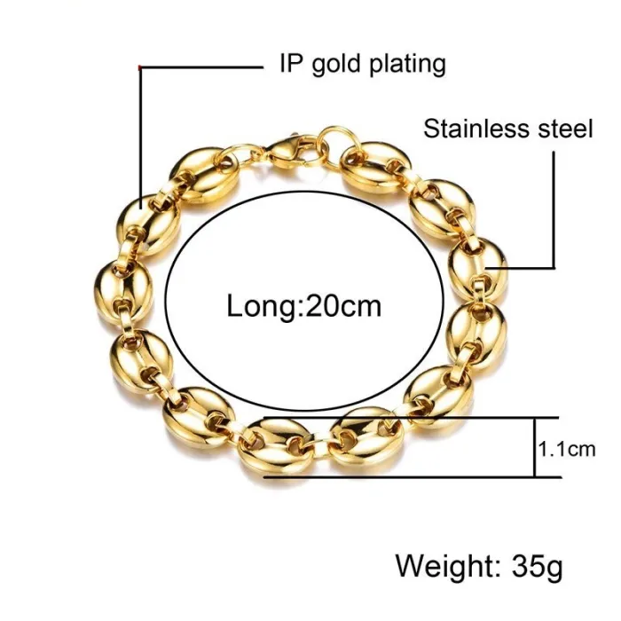 Kaffebønner formet lenkekjede - armbånd - rustfritt stål - unisex - vanntett
