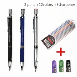 Mekanisk trekantet blyant - spidser - 12 farver refills / stylus