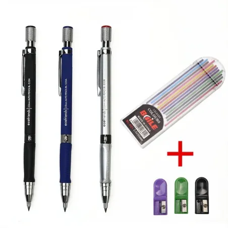 Mekanisk trekantet blyant - spidser - 12 farver refills / stylus