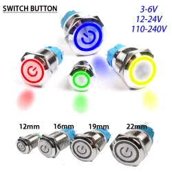 Interruttore a pulsante in metallo - impermeabile - autoripristinante - LED - 12mm / 16mm / 19mm / 22mm - 6V / 24V / 220V