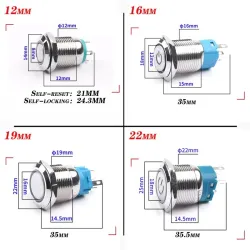 Metalowy przełącznik przyciskowy - wodoodporny - samoblokujący - LED - 12mm / 16mm / 19mm / 22mm - 6V / 24V / 220VPrzełączniki