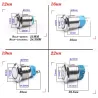 Metalen drukknopschakelaar - waterdicht - zelfsluitend - LED - 12mm / 16mm / 19mm / 22mm - 6V / 24V / 220VSchakelaars