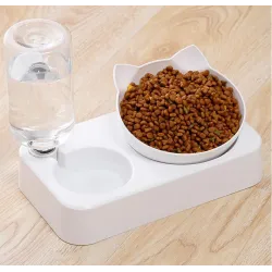Dobbelt foderskål - automatisk vanddispenser - til hunde/katte