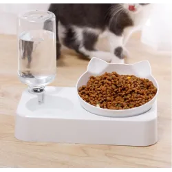 Dobbelt foderskål - automatisk vanddispenser - til hunde/katte