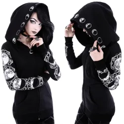 Hoodies & JerséisSudadera con capucha negra - con cremallera - estilo punk