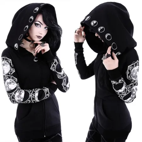 Hoodies & JerséisSudadera con capucha negra - con cremallera - estilo punk