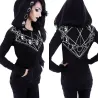 Felpa con cappuccio nera di Halloween - con cerniera - stampa bianca in stile Gothic