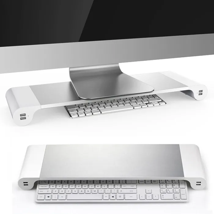 Aluminiumsskærm / computerstativ - med 4 USB-porte