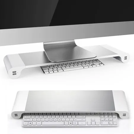 Aluminiumsskærm / computerstativ - med 4 USB-porte
