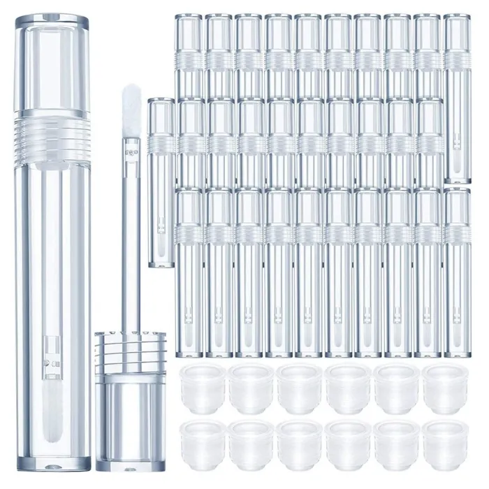 Tomme gennemsigtige lipglossbeholdere - med læbesvampestift - 5ml - 20 stk.