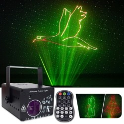 Farverigt scenelaserlys - mønstre projektor - med fjernbetjening - RG DMX
