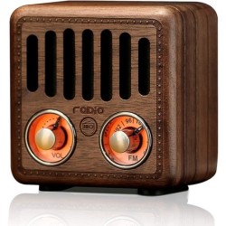 Alto-falante de madeira retrô - rádio FM digital - Bluetooth