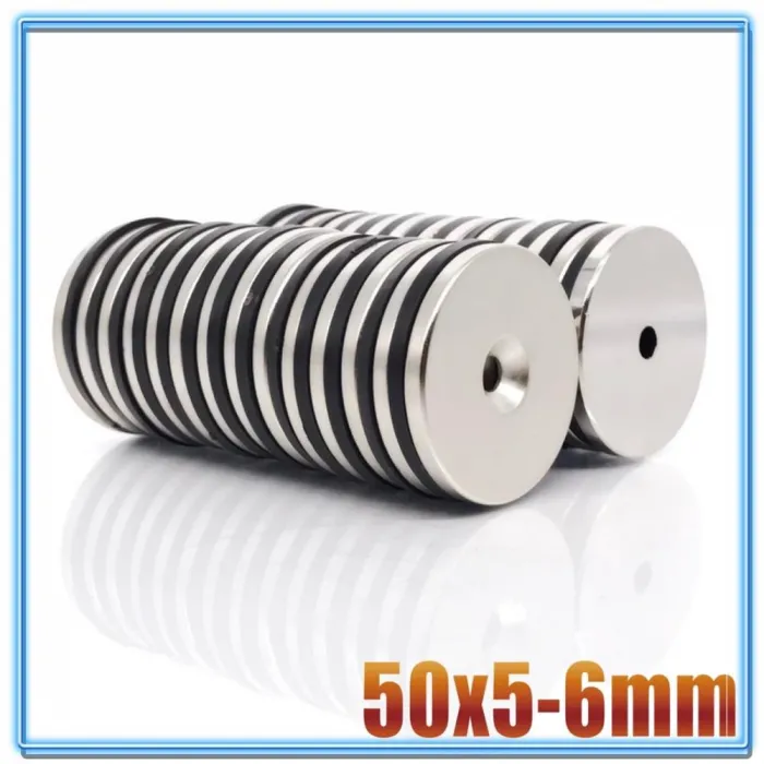 N35 - magnes neodymowy - mocna okrągła tarcza - z otworem 6 mm - 50 * 5 mmN35