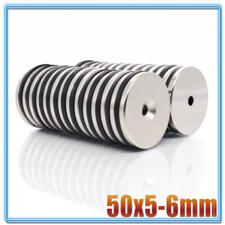 N35 - magnes neodymowy - mocna okrągła tarcza - z otworem 6 mm - 50 * 5 mmN35