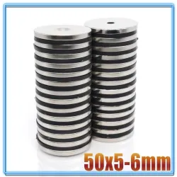 N35 - magnes neodymowy - mocna okrągła tarcza - z otworem 6 mm - 50 * 5 mmN35