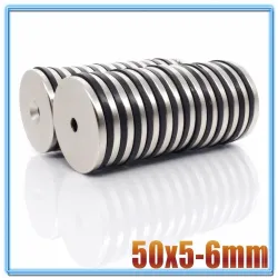 N35 - magnes neodymowy - mocna okrągła tarcza - z otworem 6 mm - 50 * 5 mmN35