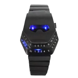 Montre tendance en acier inoxydable noir - tête de serpent - LED bleue