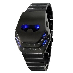 Orologio alla moda in acciaio inossidabile nero - testa di serpente - LED blu