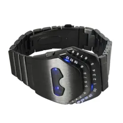 Montre tendance en acier inoxydable noir - tête de serpent - LED bleue