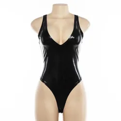 Sexy bodysuit i skinn - ermeløs