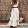 VestidosVestido maxi elegante - encaje bordado hueco - manga corta