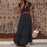 Elegant maxikjole - hule broderi blonder - kortermet