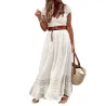 VestidosVestido maxi elegante - encaje bordado hueco - manga corta