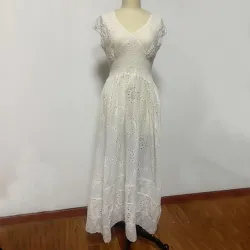 VestidosVestido maxi elegante - encaje bordado hueco - manga corta