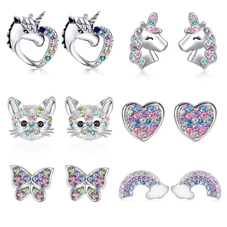 AretesElegantes pendientes de plata - unicornio - gato - mariposa - arcoíris - estrella