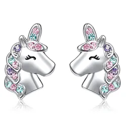 Boucles d'oreilles élégantes en argent - licorne - chat - papillon - arc-en-ciel - étoile