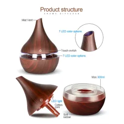Ultralydsluftfugter - diffuser for æteriske olier - LED - USB - 300ml