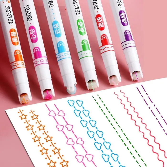 Roller caneta - marcador art maker - com padrões - estrelas - onda - nuvens - corações - 6 peças