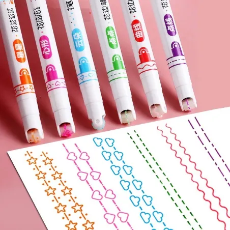 Rullpenna - art maker highlighter - med mönster - stjärnor - våg - moln - hjärtan - 6 stycken
