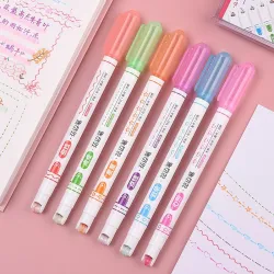 Rullepenner - kunstneriske highlighters - med mønstre - stjerner - linjer - skyer - hjerter - 6 stk.