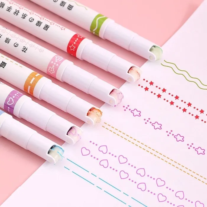 Caneta artística - marcador de linhas curvas - caneta roller com padrões - 6 peças