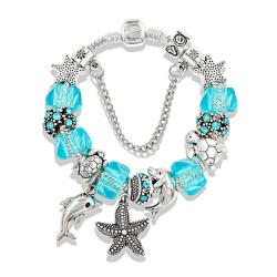 Elegante braccialetto d'argento - stella marina / delfino / perline / tartaruga - cristalli
