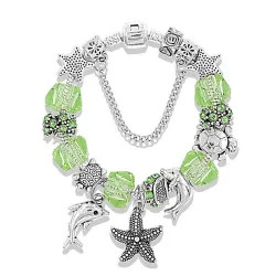 Elegante braccialetto d'argento - stella marina / delfino / perline / tartaruga - cristalli