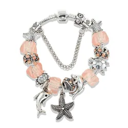 PulseraElegante pulsera de plata - estrella de mar / delfín / cuentas / tortuga - cristales