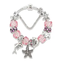 PulseraElegante pulsera de plata - estrella de mar / delfín / cuentas / tortuga - cristales