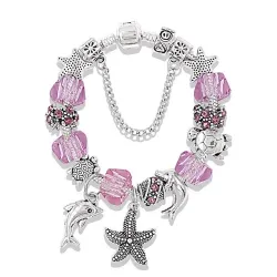 Elegante braccialetto d'argento - stella marina / delfino / perline / tartaruga - cristalli