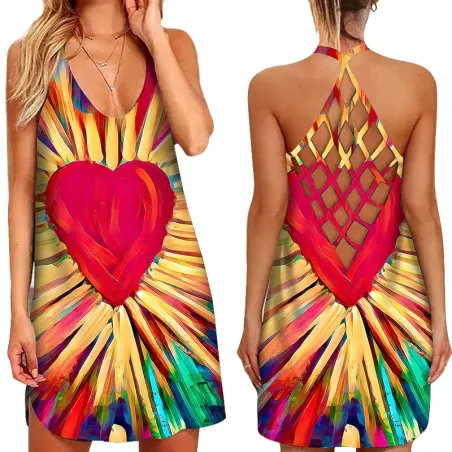 Mini sukienka bez rękawów - seksowne ramiączka na plecach - nadruk hip-hopSukienki
