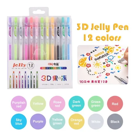 Stylo gelée 3D - multicolore - peinture / graffiti / céramique / métal / verre - 12 pièces