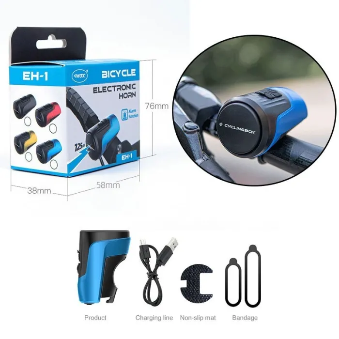BicicletaBocina de bicicleta - USB recargable - alarma antirrobo