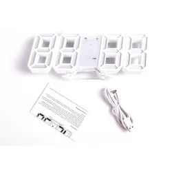 Modern 3D digital wall clock - LED - USB - with alarm functionClocks