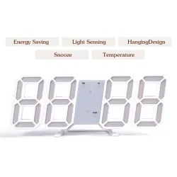 Moderne 3D digital veggklokke - LED - USB - med alarmfunksjon