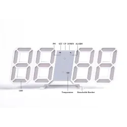 Moderne 3D digital veggklokke - LED - USB - med alarmfunksjon