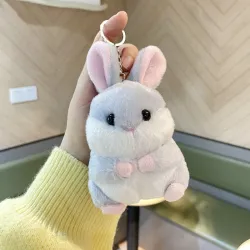 Fluffy pels mini kanin - nøglering